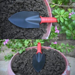 Stainless Steel Mini Trowel with comfort grip handle, 21 cm in length, shown on a white background. Ideal for potting and flower beds, featuring a sleek and durable stainless steel blade